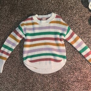 SO Green and Pink Crew Neck Sweater with Ribbed Knit